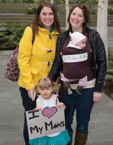 Two women with their children participate in a marriage equality march in Seattle in 2013. Catholic Social Services sued the city of Philadelphia over its LGBTQ anti-discrimination law, which CSS said violates its constitutional right to free exercise of Two women with their children participate in a marriage equality march in Seattle in 2013. Catholic Social Services sued the city of Philadelphia over its LGBTQ anti-discrimination law, which CSS said violates its constitutional right to free exercise of