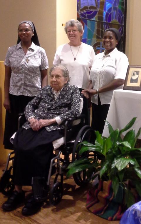 Clockwise from left: Sr. Winfred Kilatya; Sr. Kathleen Reichert, formation director for the Sisters of St. Francis of Savannah, Missouri; Sr. Neema Mwigune; and Sr. Raphael Speichinger on Sept. 5, 2018 (Courtesy of the Sisters of St. Francis of Savannah)