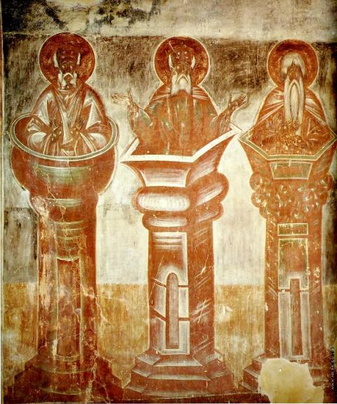 "After a while, people just stopped doing it": Three stylites are depicted in a 14th-century fresco in the Church of the Transfiguration in Veliky Novgorod, Russia. (Wikimedia Commons) "After a while, people just stopped doing it": Three stylites are depicted in a 14th-century fresco in the Church of the Transfiguration in Veliky Novgorod, Russia. (Wikimedia Commons)