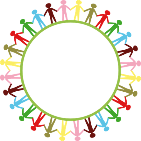 Stylized human figures holding hands around a circle (Pixabay/Clker Free Vector Images)