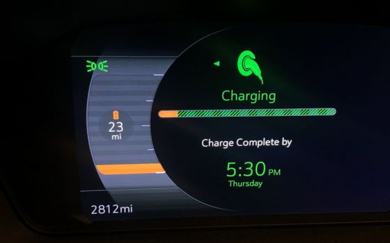 Relying on regular household power to recharge an electric car can take a while, in this case three days. (NCR photo/Bill Mitchell)