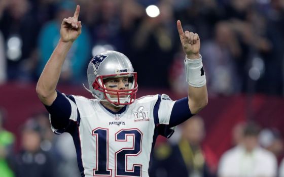 New England Patriots' Tom Brady reacts during the second half of the 2017 Super Bowl football game between the Patriots and the Atlanta Falcons in this file photo. (AP/Darron Cummings)