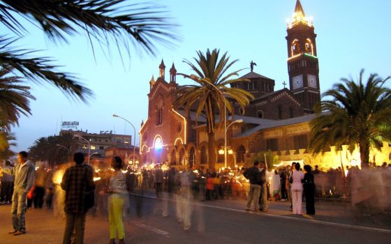 Eritreans gather in front of the Catholic cathedral in the capital of Asmara on the eve of Martyrs Day June 19. 