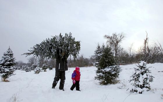 20131212nw1673 Tony Baker and his daughter Mesa take away a Christmas tree from Rum River Tree Farm in Anoka, Minnesota, in 2013. (CNS/Reuters/Eric Miller)