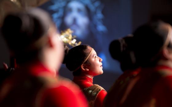 A performer dances during a daylong regional encuentro Oct. 28, 2017, at Herndon Middle School in Herndon, Virginia. (CNS/Tyler Orsburn)