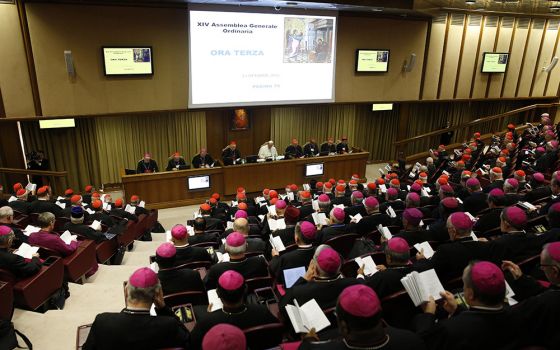 Pope Francis presides at the morning session of the Synod of Bishops on the family in 2015 at the Vatican. The concept of "synodality," originally applied to bishops meeting together to discuss church teaching, has become increasingly important and extend