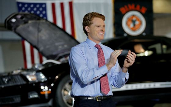 Rep. Joe Kennedy III, D-Massachusetts, a Catholic, takes the stage Jan. 30 in Fall River, Massachusetts, to deliver the Democratic rebuttal to President Donald Trump's first State of the Union address. (CNS/Reuters/Brian Snyder)