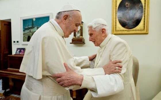 Pope Francis visits retired Pope Benedict XVI at the Mater Ecclesiae Monastery at the Vatican on Dec. 21, 2018. (CNS/Vatican Media) 