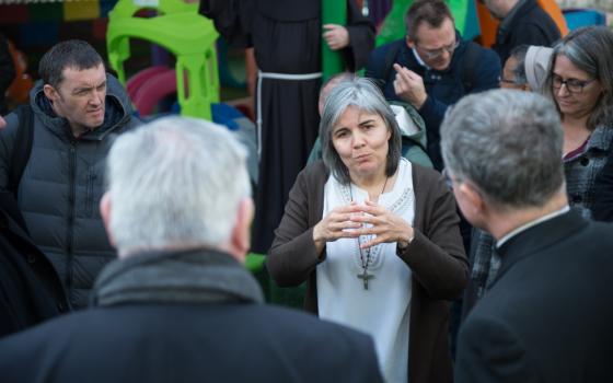 Comboni Sr. Alicia Vacas speaks to members of the Holy Land Coordination during a visit to the sisters' convent in Bethany, West Bank, Jan. 14, 2020. (CNS/Bishops' Conference of England and Wales/Marcin Mazur)