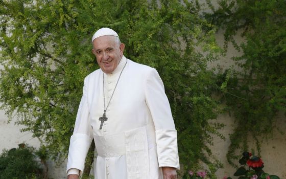 Pope Francis arrives for the final session of the Synod of Bishops for the Amazon at the Vatican in Oct. 26, 2019. (CNS/Paul Haring)