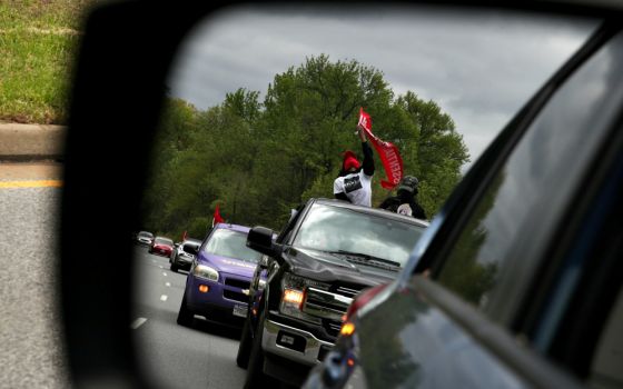 Black Lives Matter activists in Washington hold a rally April 27 during the coronavirus pandemic. (CNS/Reuters/Jonathan Ernst)