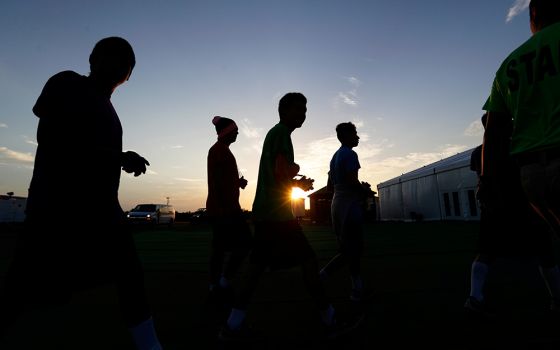 Immigrants are seen at a holding center for children July 9, 2019, in Carrizo Springs, Texas. (CNS/Eric Gay, pool via Reuters)