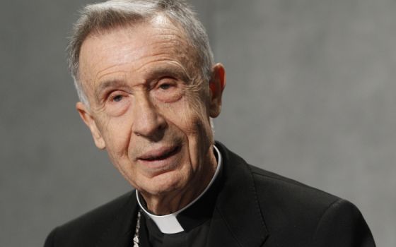 Cardinal Luis Ladaria, prefect of the Congregation for the Doctrine of the Faith, speaks at a 2018 news conference at the Vatican. (CNS/Paul Haring)