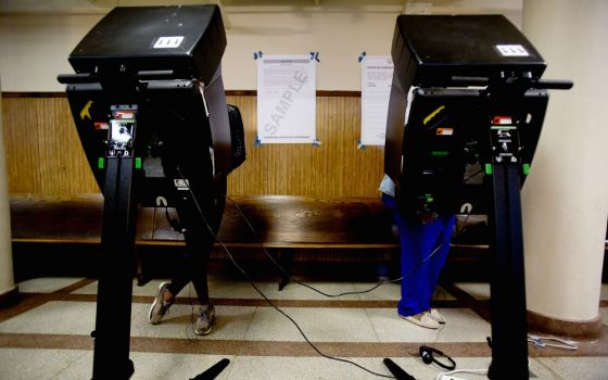 People vote in the John Bailey Room at St. Francis Xavier Church in Washington, D.C., Nov. 8, 2016. (CNS/Tyler Orsburn)