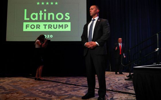 President Donald Trump walks on stage before delivering remarks during a Latinos For Trump campaign event Sept. 25 at the Trump National Doral Miami resort in Doral, Florida. (CNS/Tom Brenner, Reuters)