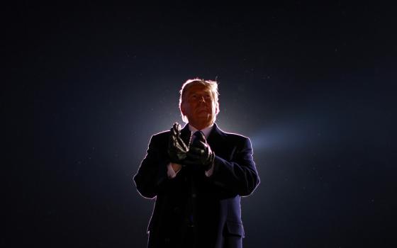 President Donald Trump is seen at the end of his campaign rally at Eppley Airfield Oct. 27 in Omaha, Nebraska. (CNS/Jonathan Ernst, Reuters)