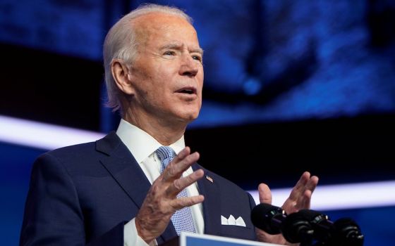 President-elect Joe Biden speaks at his transition headquarters in Wilmington, Delaware, Nov. 24. (CNS/Reuters/Joshua Roberts)