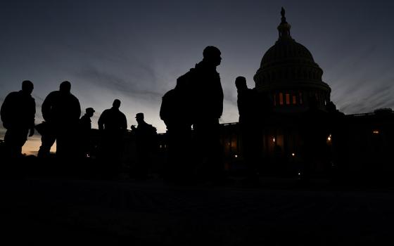 A unit of the D.C. National Guard bolster the security presence around the U.S. Capitol Jan. 7 in Washington, one day after supporters of President Donald Trump breached the building. (CNS/Jonathan Ernst, Reuters)