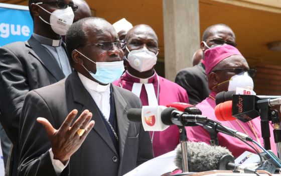 Archbishop Martin Kivuva of Mombasa, Kenya, speaks at a news conference Aug. 26, 2020, in Nairobi. (CNS/Fredrick Nzwili)