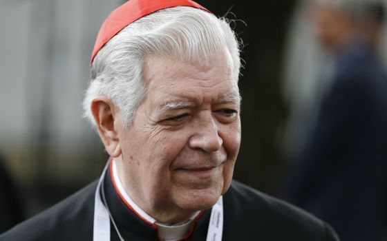 Cardinal Jorge Urosa Savino of Caracas, Venezuela, is pictured outside the apostolic nunciature in Bogota, Colombia, Sept. 7, 2017, during Pope Francis' visit. Cardinal Urosa Savino, who was hospitalized in late August after contracting COVID-19, died Sep