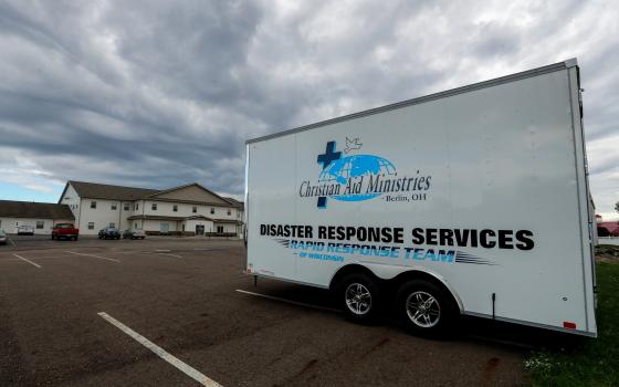 A disaster response trailer sits outside the home office of Christian Aid Ministries in Millersburg, Ohio, Oct. 17, 2021. (CNS photo/Aaron Josefczyk, Reuters)