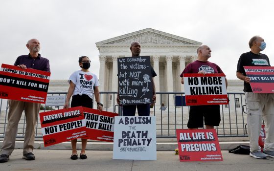 Demonstrators in Washington rally against the death penalty outside the U.S. Supreme Court building Oct. 13, 2021. (CNS photo/Jonathan Ernst, Reuters)