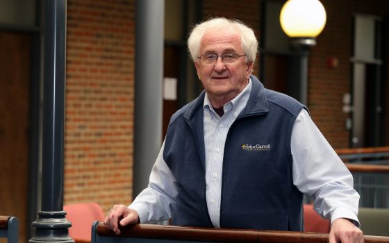 Author and lecturer Father Donald Cozzens is shown on the campus of John Carroll University in suburban Cleveland May 12, 2015. (CNS photo/William Rieter)