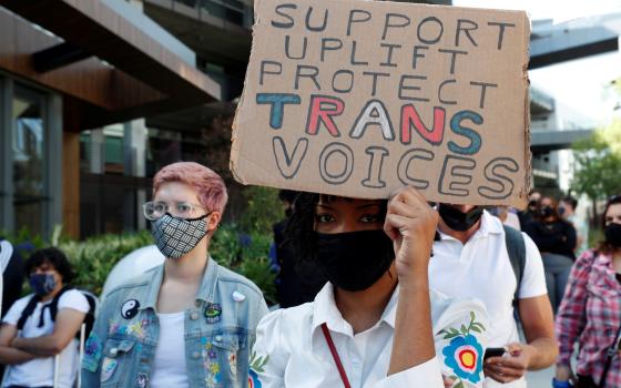 People attend a rally in support of transgender rights in Los Angeles Oct. 20, 2021. (CNS photo/Mario Anzuoni, Reuters)