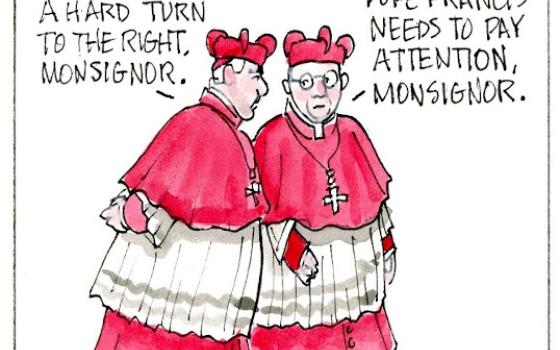 Francis, the comic strip: Two cardinals discuss Italy's turn to the right and wonder what's next.