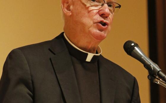 Passionist Father Donald P. Senior, president emeritus and chancellor of Catholic Theological Union in Chicago, delivers the English-language keynote address during the annual New York Catholic Bible Summit June 18, 2016, at Cathedral High School in New York City. 