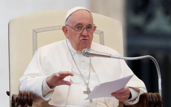 Pope Francis speaks during his weekly general audience in St. Peter's Square at the Vatican Nov. 16, 2022.