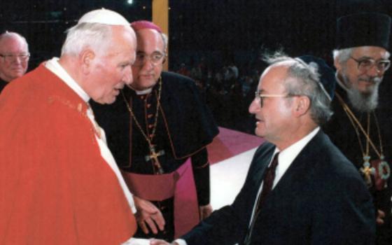 Rabbi A. James Rudin, right, meets Pope John Paul II at World Youth Day in Denver in 1993.