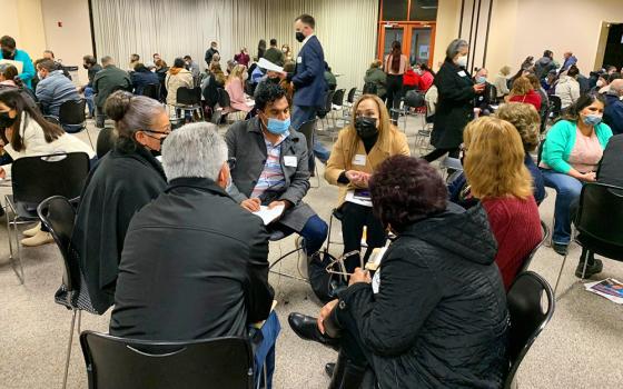 A synod training session is held by Communities Organized for Relational Power in Action (COPA) — part of the West/Southwest Industrial Areas Foundation network — at a parish in the Diocese of Monterey, California, last January. COPA community organizers trained around 500 Catholics to conduct synodal listening sessions in the region. (Courtesy of Tim McManus)