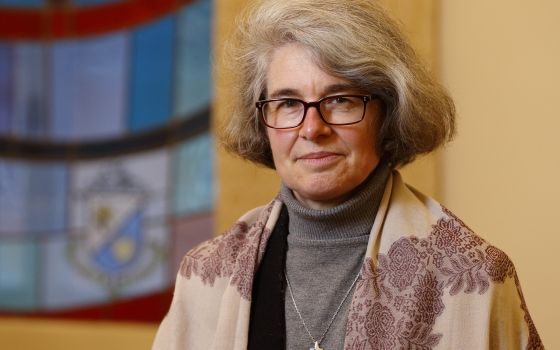 Xavière Missionary Sister Nathalie Becquart, undersecretary of the Synod of Bishops, is pictured in the chapel at her office at the Vatican Jan. 5, 2021. (CNS photo/Paul Haring)