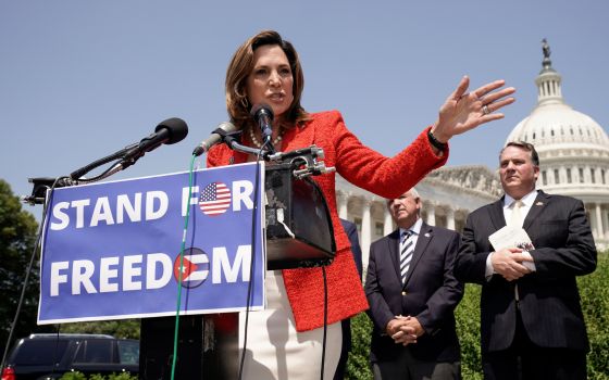 Rep. Maria Elvira Salazar, R-Fla., speaks during a news conference on Capitol Hill in Washington May 20, 2021, to recognize Cuban Independence Day. (CNS photo/Ken Cedeno, Reuters)