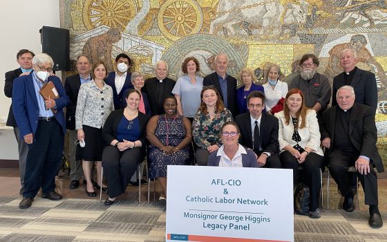 Panelists are seen during the May 2, virtual discussion about the legacy of Msgr. George Higgins and the relationship between the labor movement and the Catholic Church, then and now. (CNS/Courtesy of Catholic Labor Network)