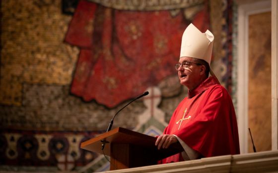 Bishop John O. Barres of Rockville Centre, N.Y., delivers the homily at the 70th annual Red Mass at the Cathedral of St. Matthew the Apostle in Washington Oct. 2, 2022