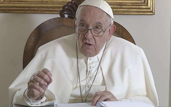 Pope Francis speaks by video message to members of the Federation of Asian Bishops' Conferences meeting in Bangkok, Thailand, Oct. 12, 2022, to mark the federation's 50 anniversary