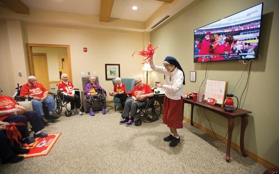 Sisters of Charity of Leavenworth watch a Chiefs football game