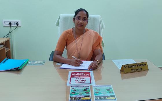 Sr. Remya Thomas, a member of the Sisters of St. Joseph of Annecy, in her office at St. Joseph Community College in Bhubaneswar, capital of the eastern Indian state of Odisha, where she is the director. (Courtesy of Remya Thomas)