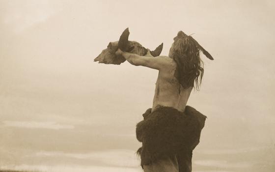 "Offering the Buffalo Skull," a photo of a Mandan Indian man, circa 1908 (Library of Congress Prints and Photographs Division/Edward S. Curtis)