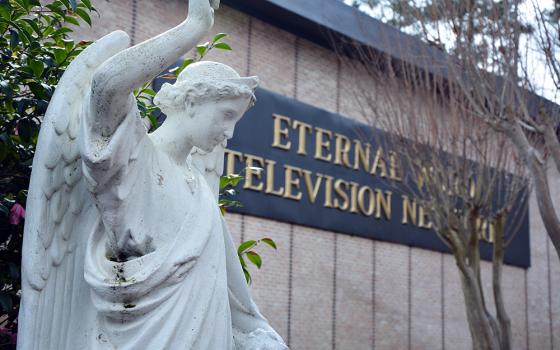 A statue at the entrance to the EWTN studios in Irondale, Alabama, on Jan. 8, 2019. (RNS/Jack Jenkins)