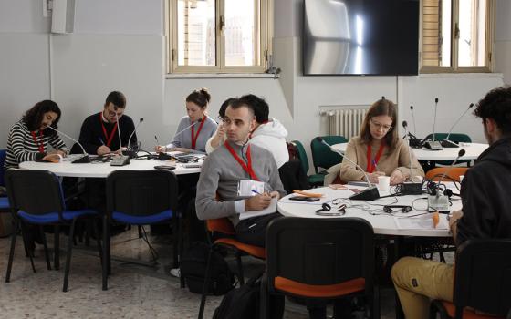 Representatives from anti-trafficking organizations participate in a workshop on educating young people on human trafficking at the headquarters of the International Union of Superiors General in Rome Feb. 6. (CNS/Courtesy of Talitha Kum and UISG)