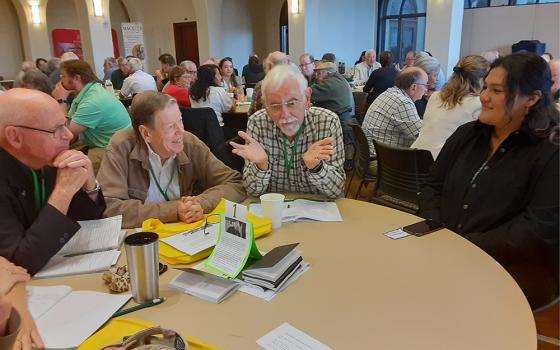 Vincentian Fr. Louis Arceneaux of New Orleans explains his ministry as a priest during a table discussion at the annual assembly of the Association of U.S. Catholic Priests on June 14 at the University of San Diego. (Dennis Sadowski)