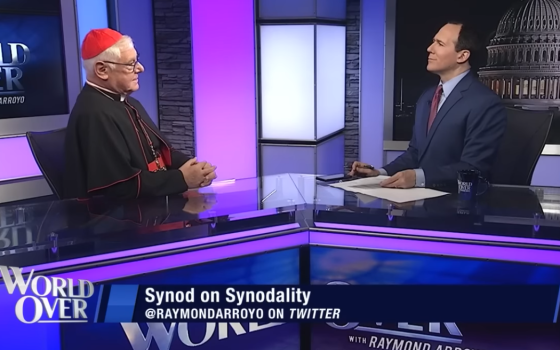 German Cardinal Gerhard Müller appears on Eternal Word Television Network's "The World Over" with host Raymond Arroyo during an Oct. 6, 2022, broadcast. (NCR screenshot/YouTube/EWTN)