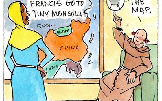 Francis, the comic strip: Why did Francis go to Mongolia? Look at the map to find out.