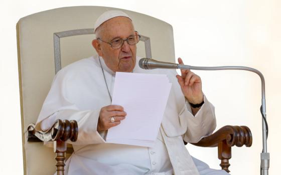 Pope Francis marks the World Day of Prayer for the Church in China during his weekly general audience May 24, 2023, in St. Peter's Square at the Vatican. (CNS photo/Lola Gomez)