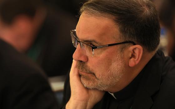 Bishop John Stowe of Lexington, Kentucky, listens to a speaker during the fall general assembly of the U.S. Conference of Catholic Bishops Nov. 12, 2019, in Baltimore. (CNS/Bob Roller)