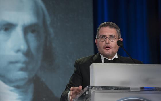 Leonard Leo, then executive vice president of the Federalist Society, speaks at the 2017 National Lawyers Convention in Washington, D.C., Nov. 16, 2017. (AP/Sait Serkan Gurbuz)