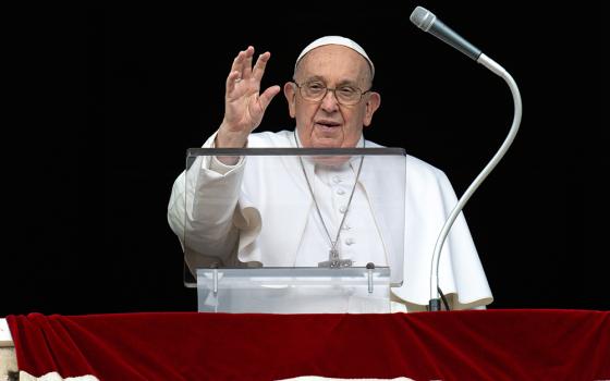 Pope Francis greets visitors gathered in St. Peter’s Square for the recitation of the Angelus at the Vatican March 3, 2024. (CNS/Vatican Media)